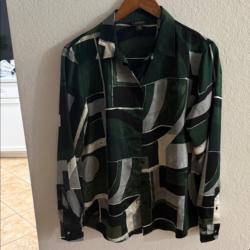 Lauren Ralph Lauren Geometric Green and Black Shirt Jacket